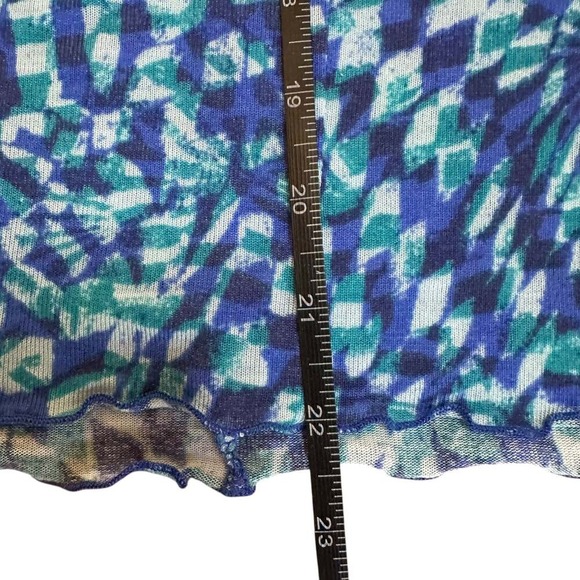 FP Movement Mock Neck Mesh Top Blue Abstract Thumbholes Lettuce Hems - XS - Picture 5 of 7